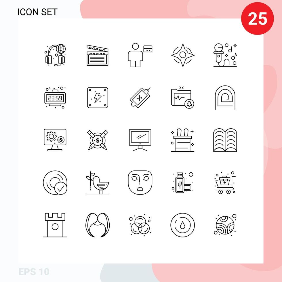 Line Pack of 25 Universal Symbols of microphone way avatar navigation debit Editable Vector Design Elements