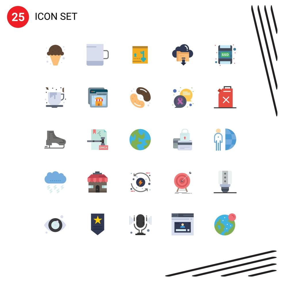 Paquete de 25 colores planos de interfaz de usuario de signos y símbolos modernos de elementos de diseño de vector editables de flecha de nube de casillero de computación de tarjeta de memoria