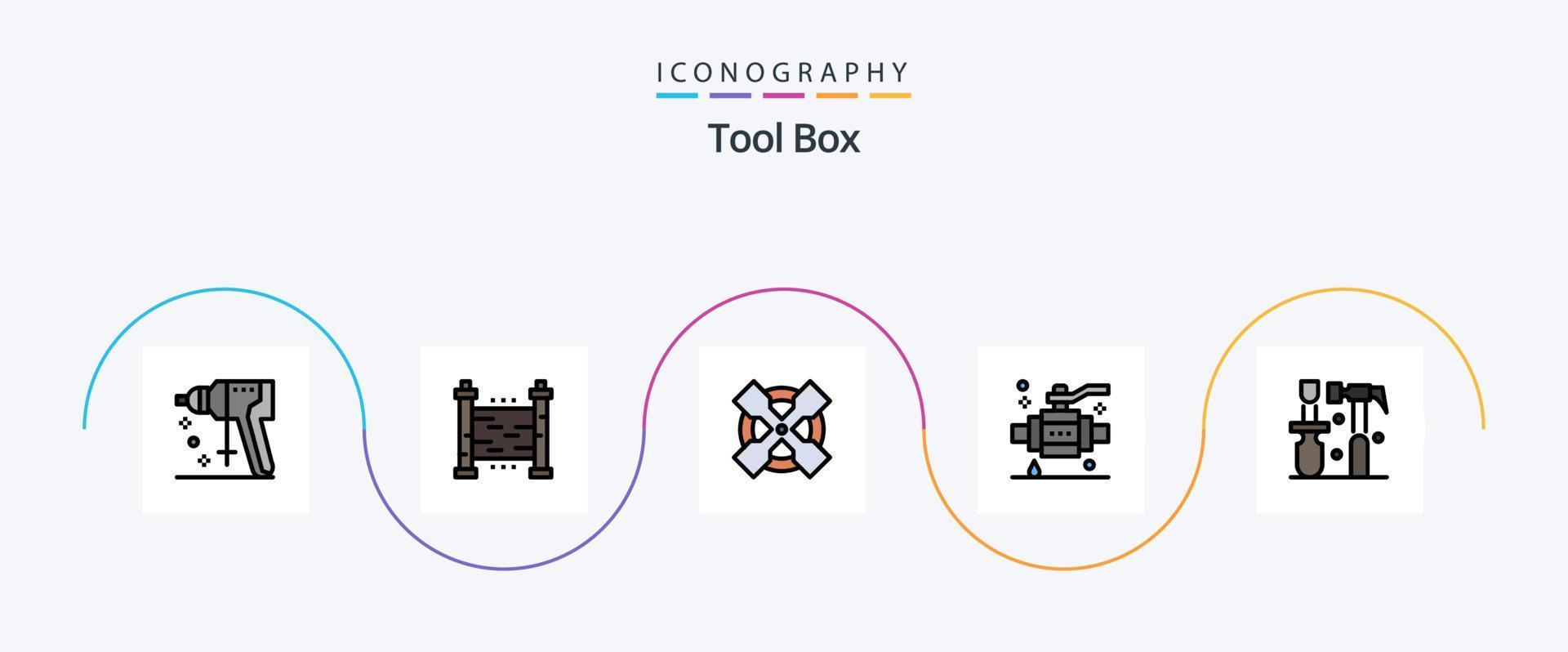 paquete de iconos de 5 planos llenos de línea de herramientas que incluye destornillador. construcción. herramientas. válvula. construcción vector