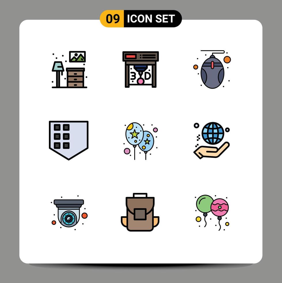 Set of 9 Commercial Filledline Flat Colors pack for hand event hardware balloon security Editable Vector Design Elements