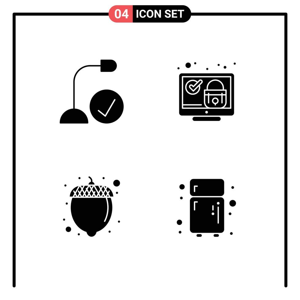 Pack of 4 Modern Solid Glyphs Signs and Symbols for Web Print Media such as computers security gadget screen hazelnut Editable Vector Design Elements