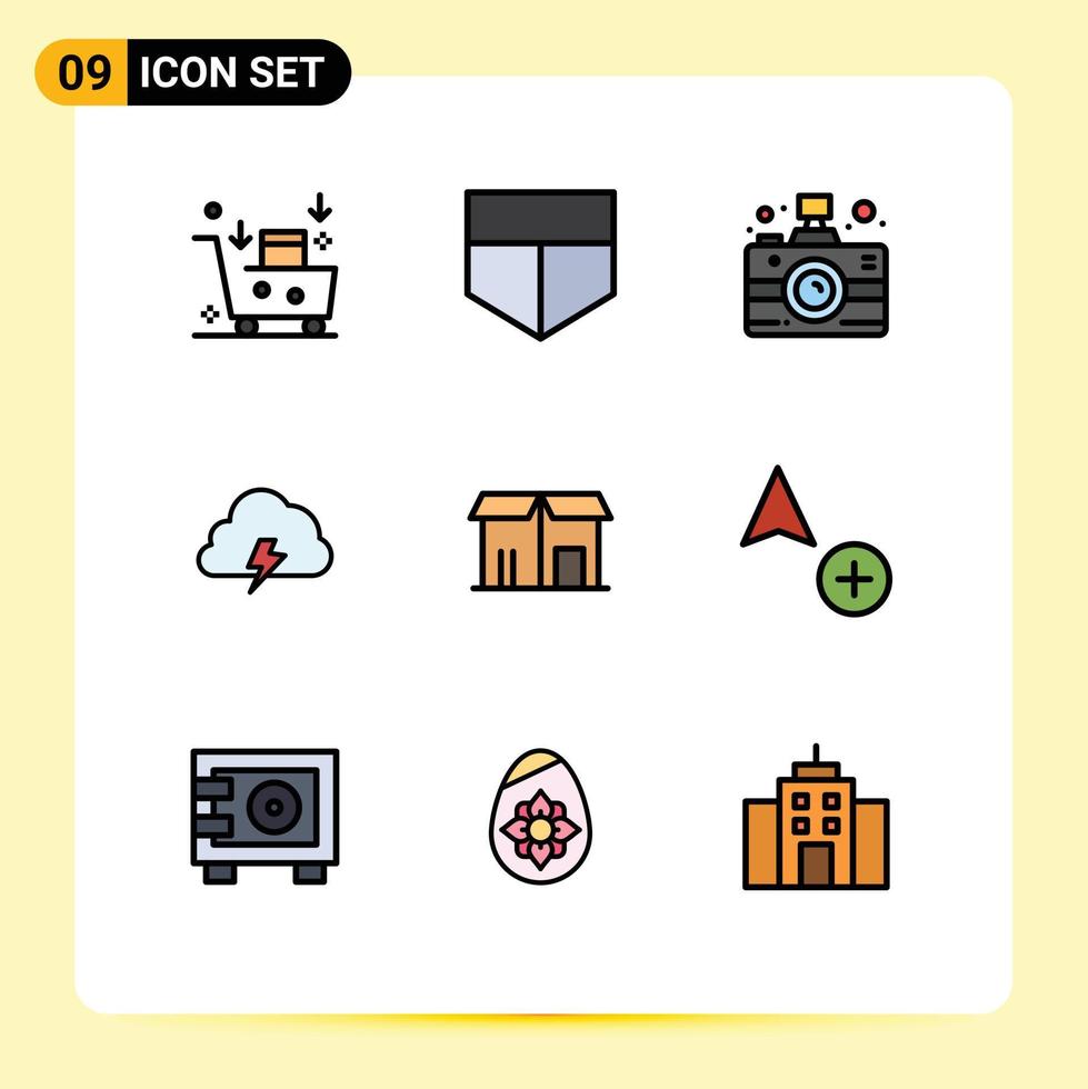 9 User Interface Filledline Flat Color Pack of modern Signs and Symbols of market sun communication spring cloud Editable Vector Design Elements