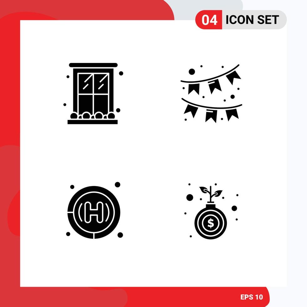 Pack of 4 creative Solid Glyphs of decoration health care home garland bag Editable Vector Design Elements