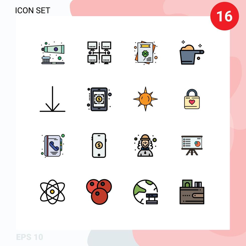 Universal Icon Symbols Group of 16 Modern Flat Color Filled Lines of banking arrow cultures housekeeping detergent Editable Creative Vector Design Elements