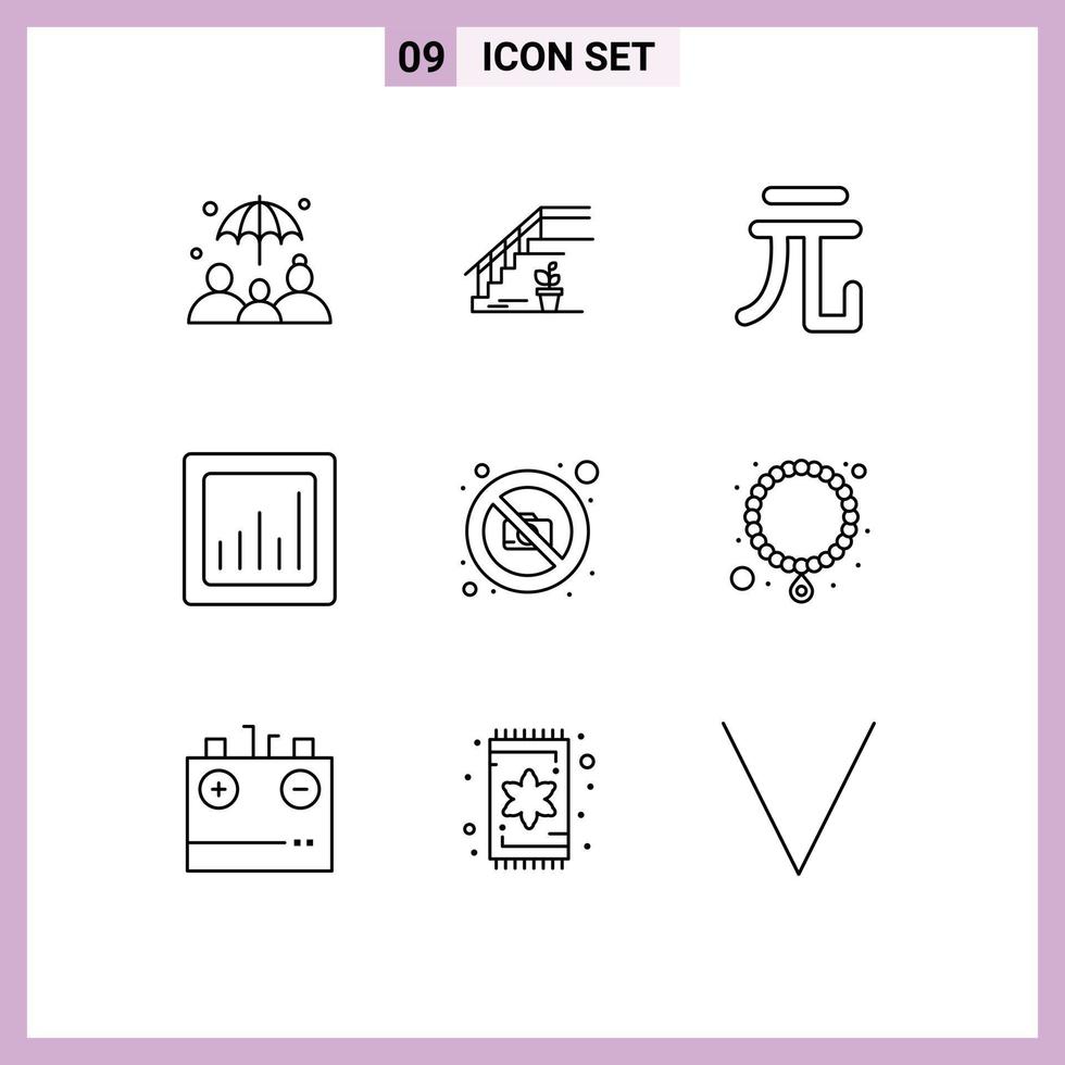 Stock Vector Icon Pack of 9 Line Signs and Symbols for photography image currency camera chart Editable Vector Design Elements