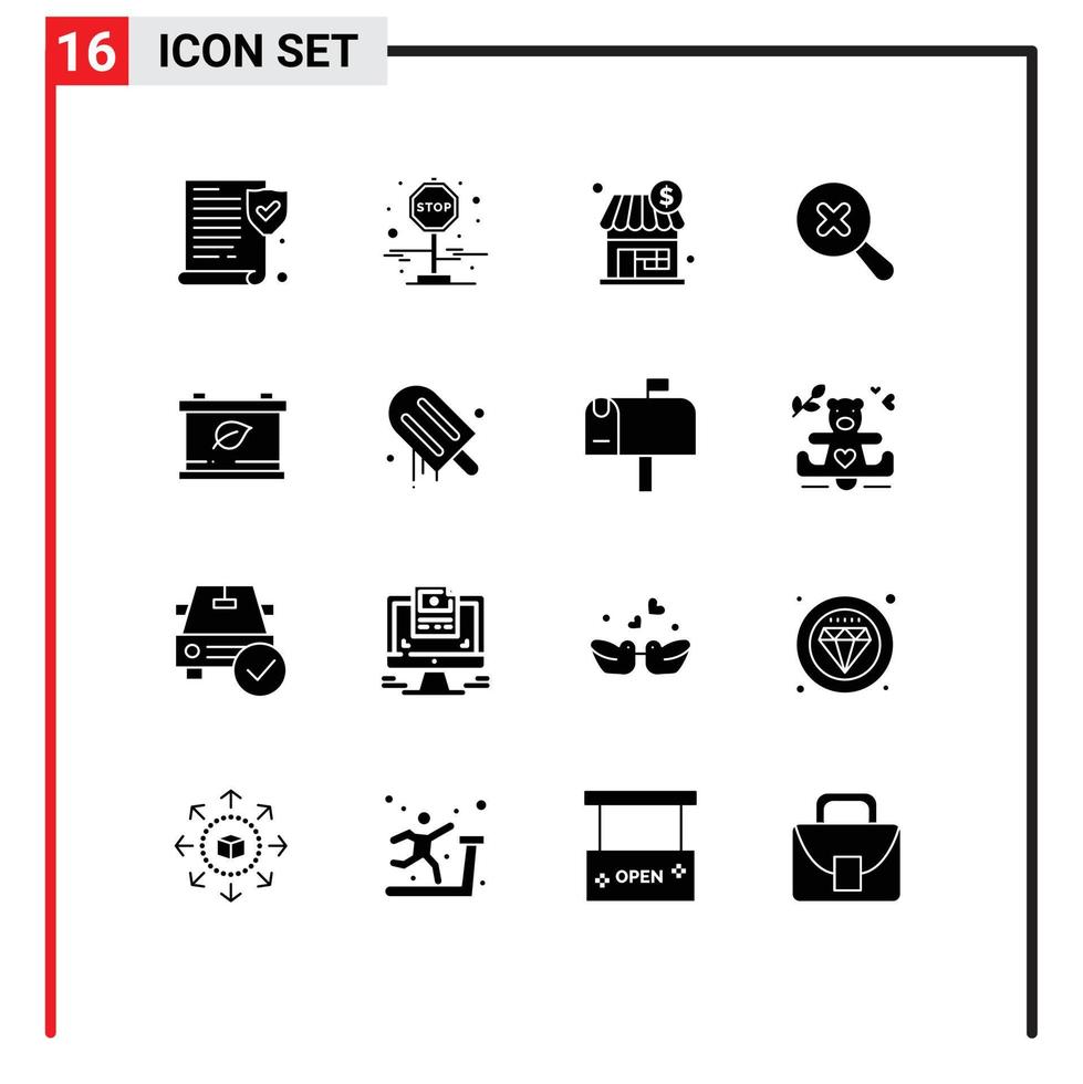 Group of 16 Modern Solid Glyphs Set for cream green store save zoom Editable Vector Design Elements
