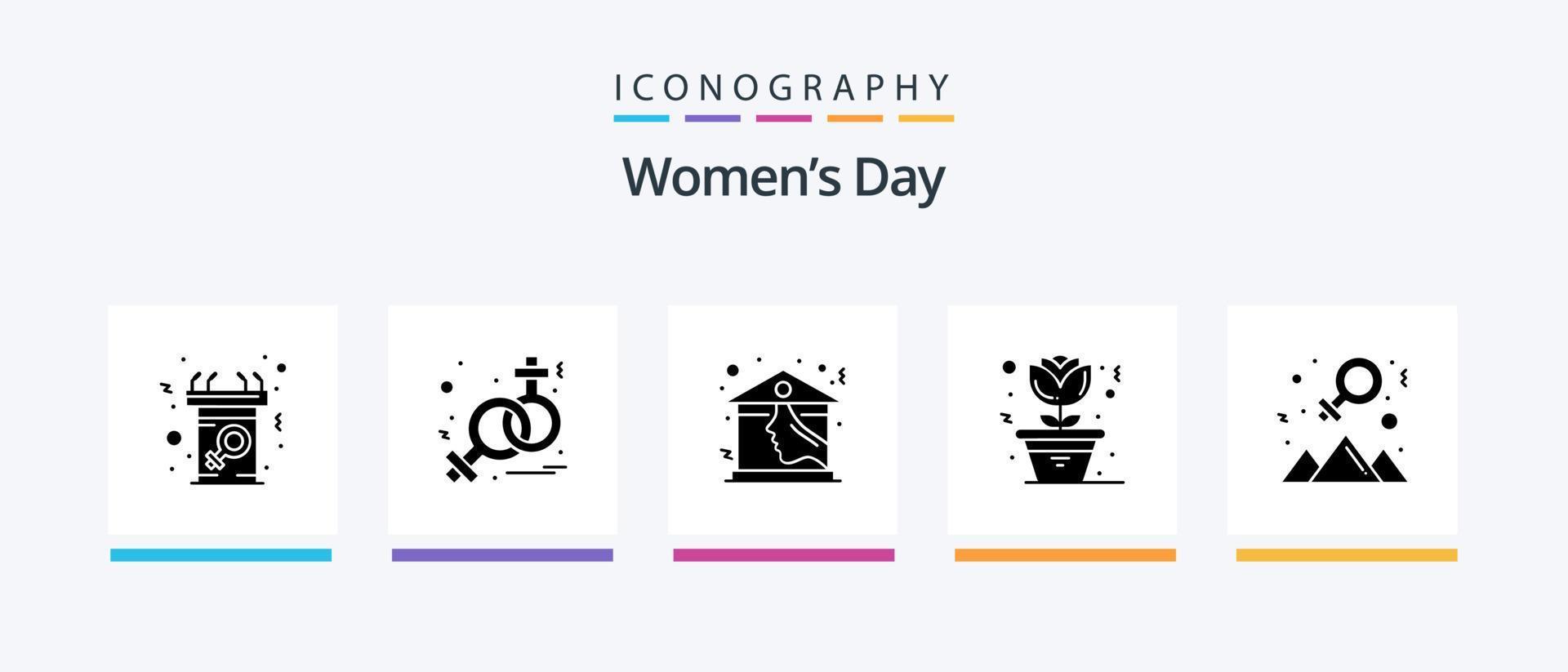 Womens Day Glyph 5 Icon Pack Including happy. pot. home. home.. Creative Icons Design vector