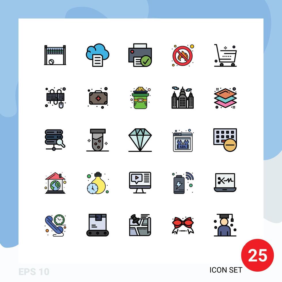 Pack of 25 creative Filled line Flat Colors of ecommerce place connected no fighter Editable Vector Design Elements