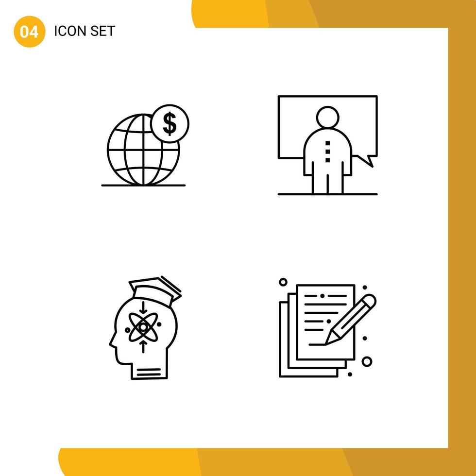 4 Line concept for Websites Mobile and Apps dollar presentation globe conference head Editable Vector Design Elements