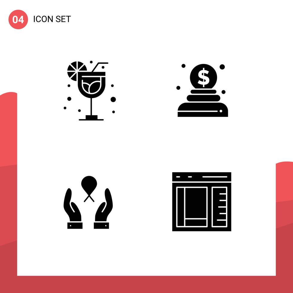 Set of 4 Modern UI Icons Symbols Signs for drink woman charity care coding Editable Vector Design Elements