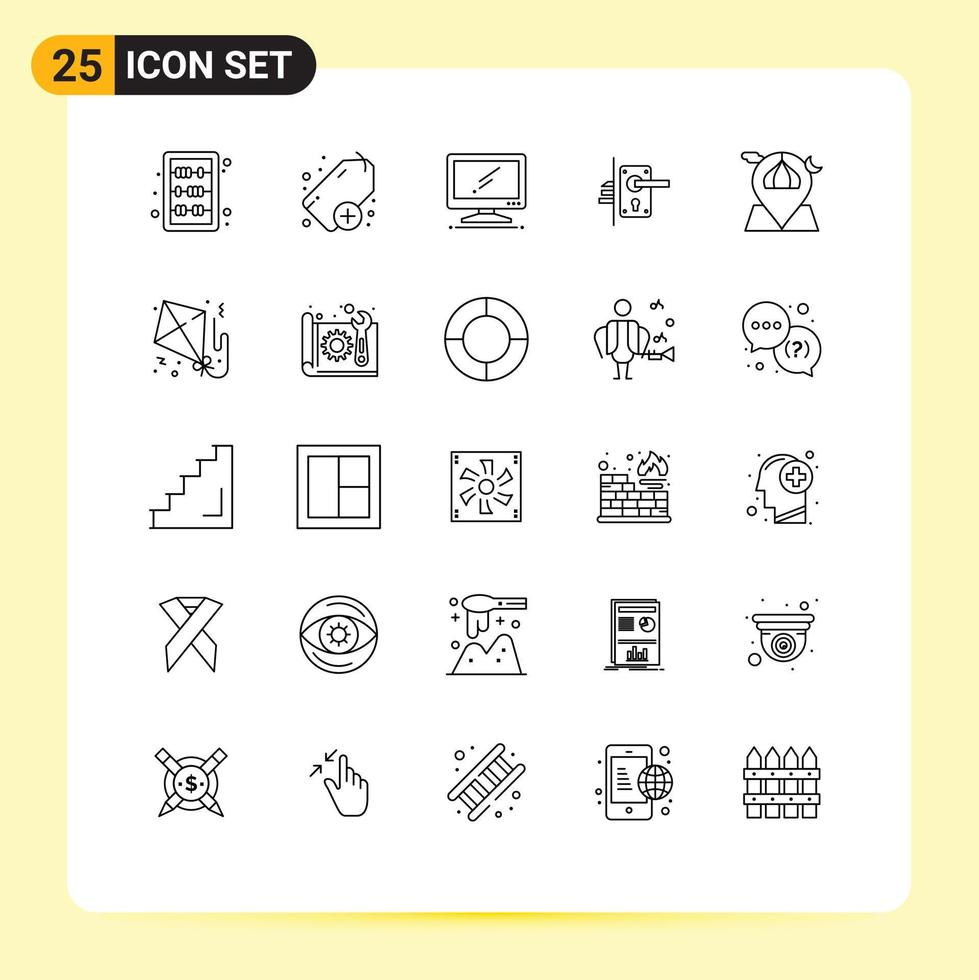 Concepto de 25 líneas para sitios web, móviles y aplicaciones, monitor de ojo de cerradura de mezquita, bloqueo de manija, elementos de diseño de vectores editables