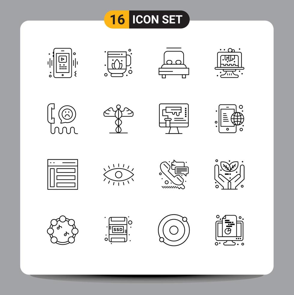 Set of 16 Vector Outlines on Grid for emotion dessert bed cake baking Editable Vector Design Elements