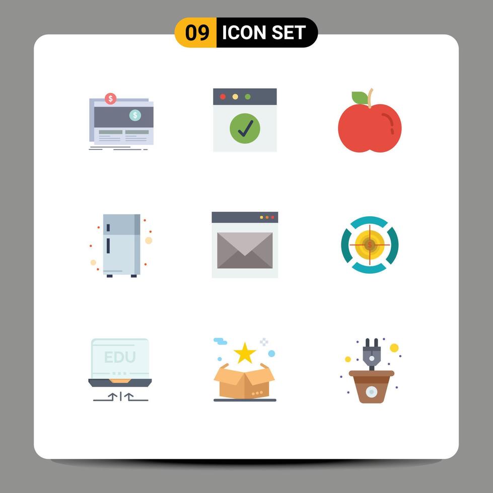 paquete de iconos de vector de stock de 9 signos y símbolos de línea para correo contáctenos contacto de apple refrigerador elementos de diseño de vector editables