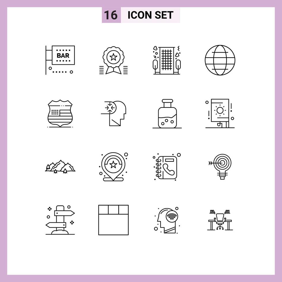 Outline Pack of 16 Universal Symbols of security globe medal romantic love Editable Vector Design Elements