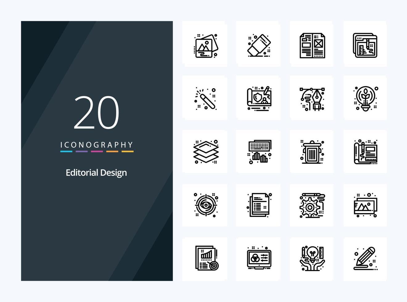 20 Editorial Design Outline icon for presentation vector