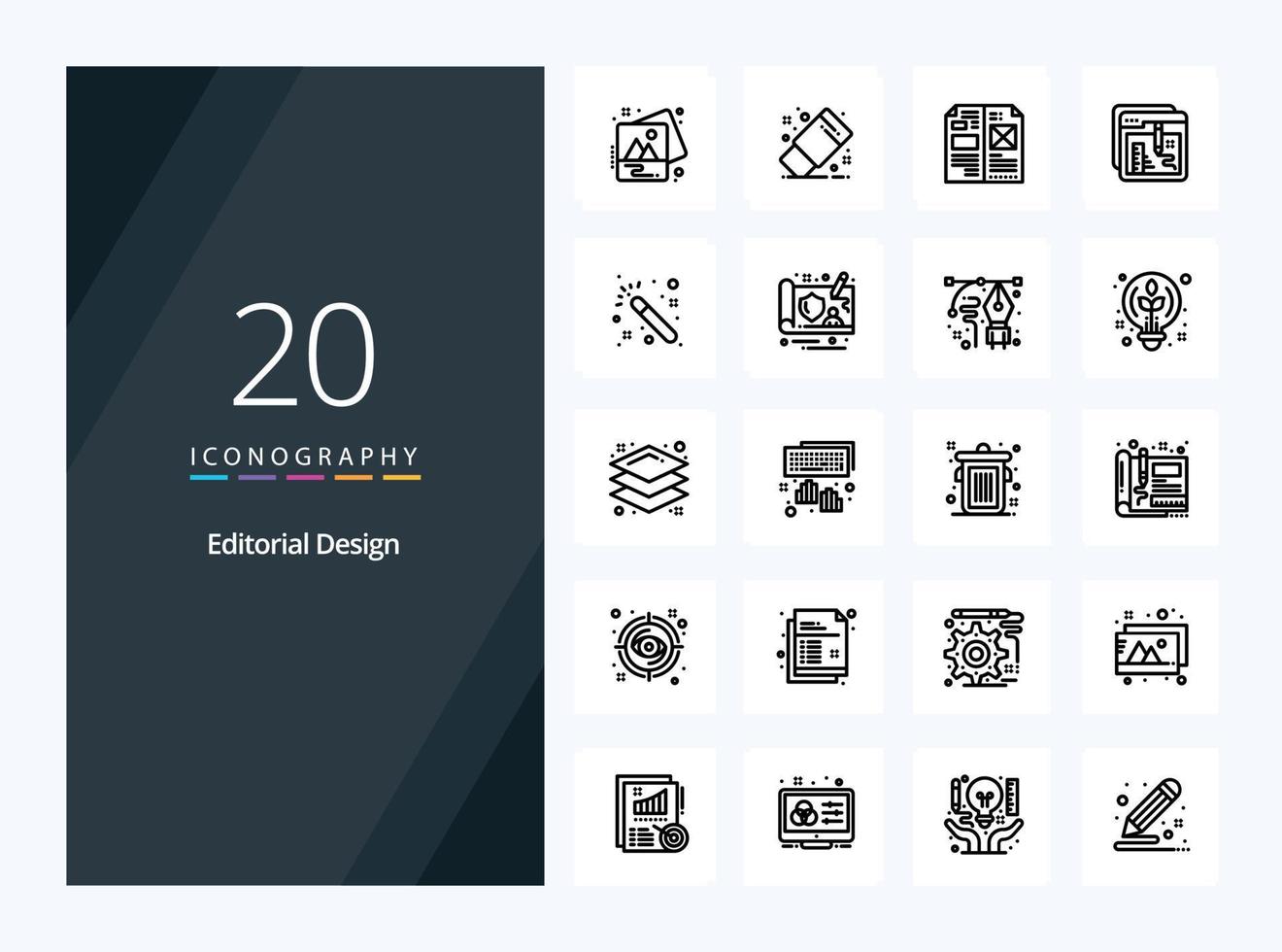 20 icono de esquema de diseño editorial para presentación vector