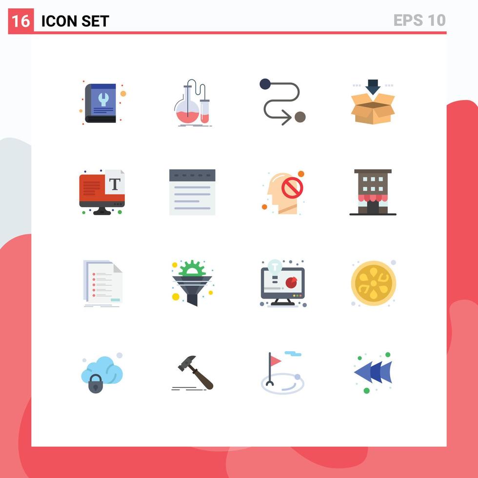 Flat Color Pack of 16 Universal Symbols of book test service chemistry road Editable Pack of Creative Vector Design Elements