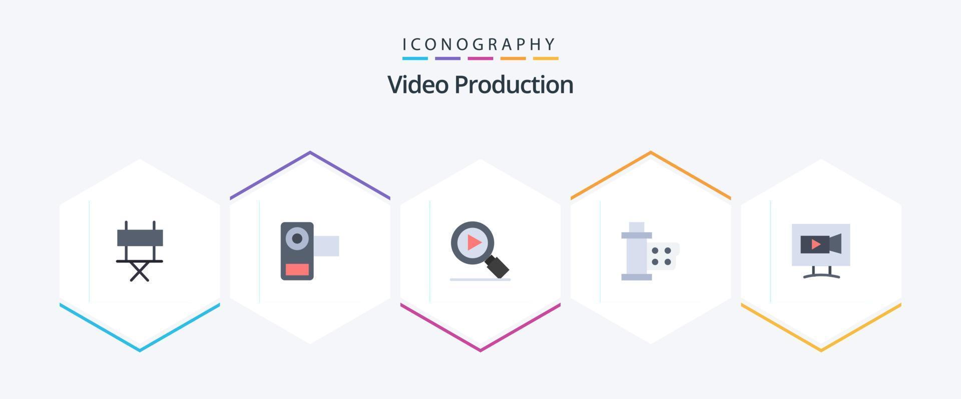 Video Production 25 Flat icon pack including monitor. multimedia. video. movie. cinema vector