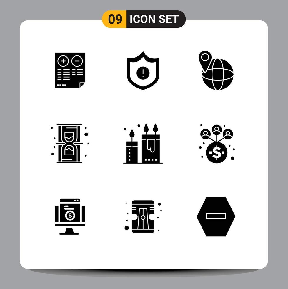 Modern Set of 9 Solid Glyphs and symbols such as cosmetics beauty global time hourglass Editable Vector Design Elements