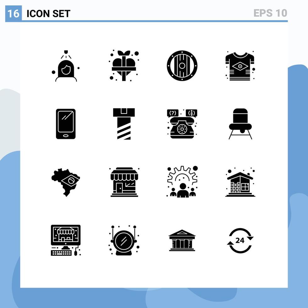 Set of 16 Vector Solid Glyphs on Grid for phone flag element country brazil Editable Vector Design Elements