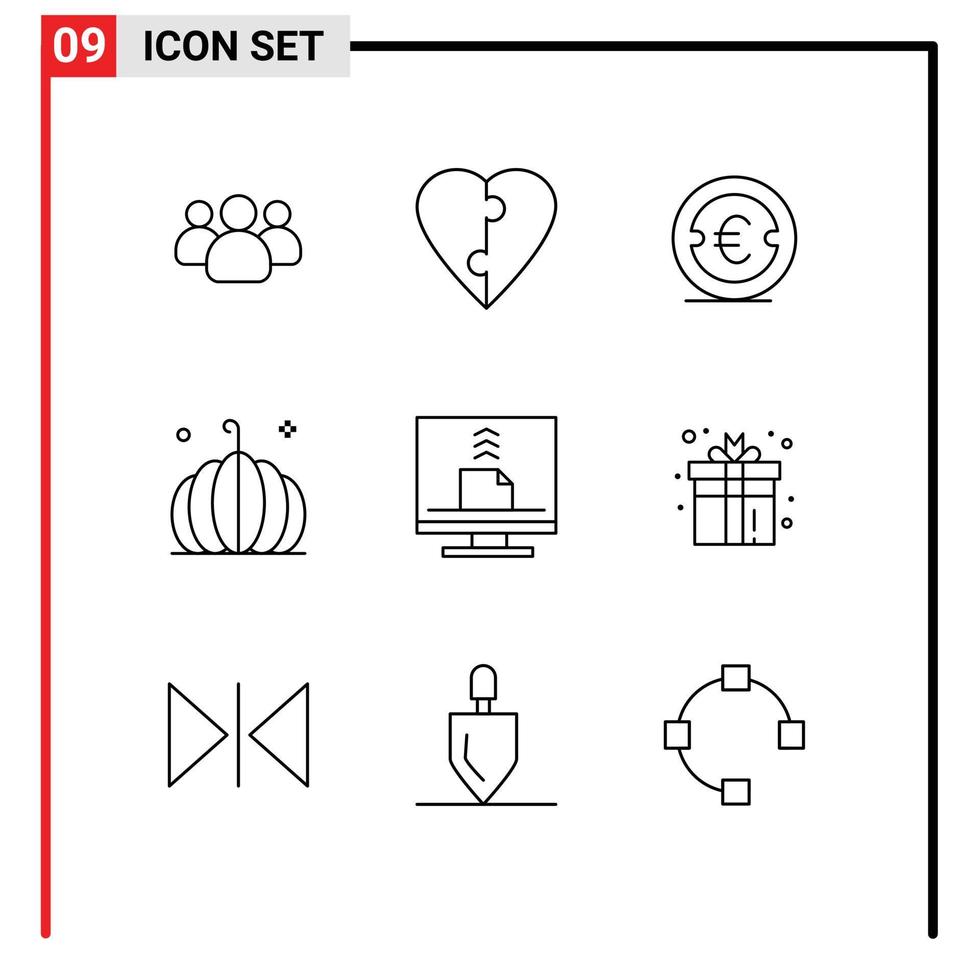 9 Thematic Vector Outlines and Editable Symbols of computer vegetable euro thanksgiving food Editable Vector Design Elements