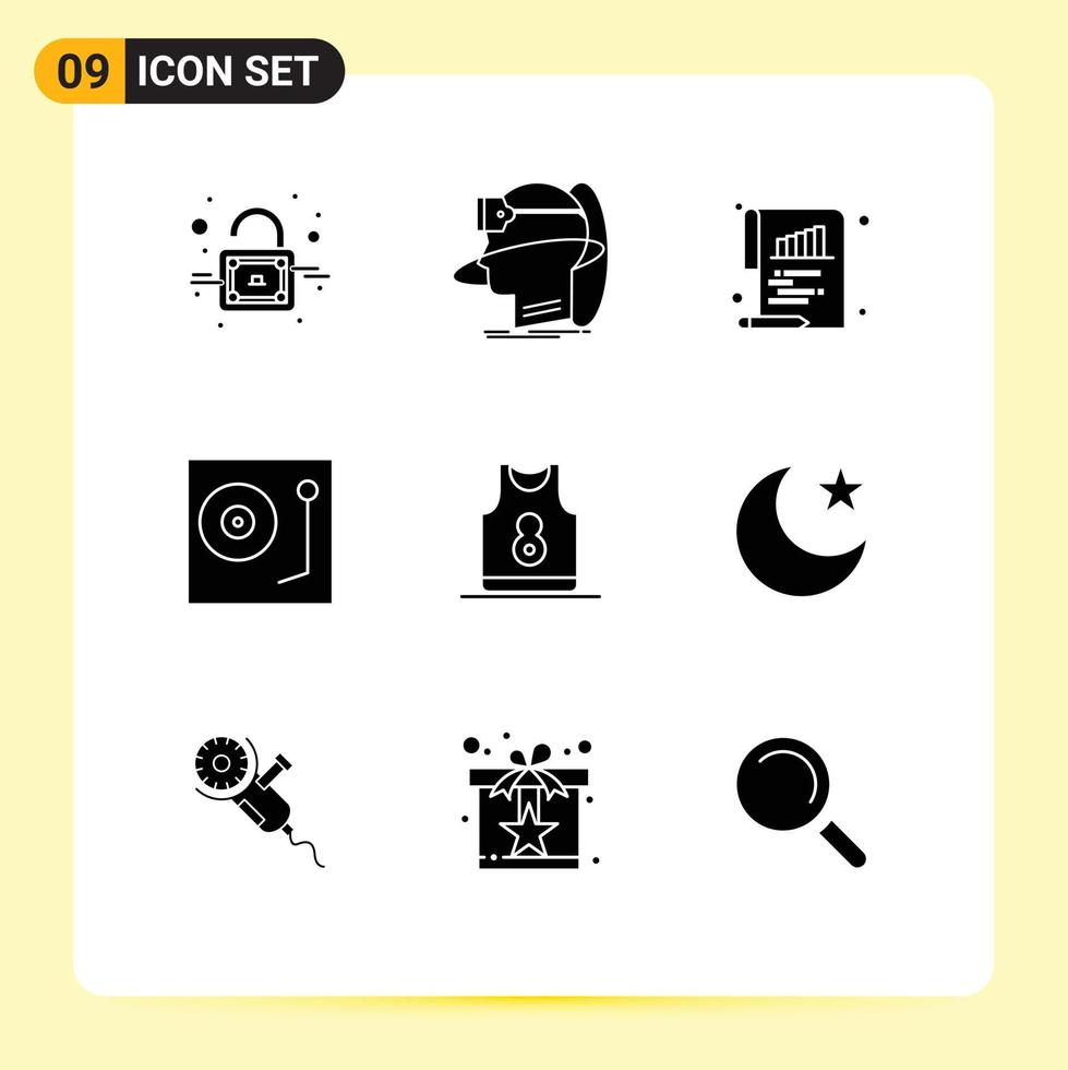 9 User Interface Solid Glyph Pack of modern Signs and Symbols of vinyl music vr dj paper Editable Vector Design Elements