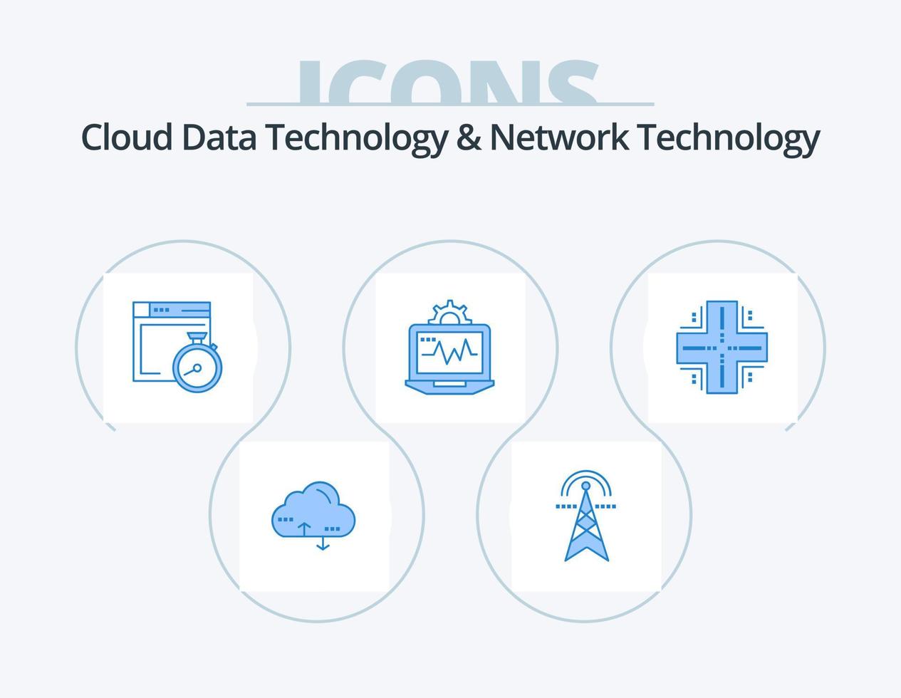 Cloud Data Technology And Network Technology Blue Icon Pack 5 Icon Design. computing. setting. computing. computer. computing vector