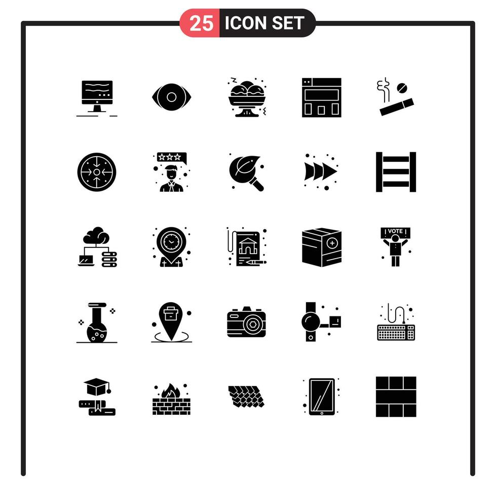 Universal Icon Symbols Group of 25 Modern Solid Glyphs of implementation stages food smoking no Editable Vector Design Elements