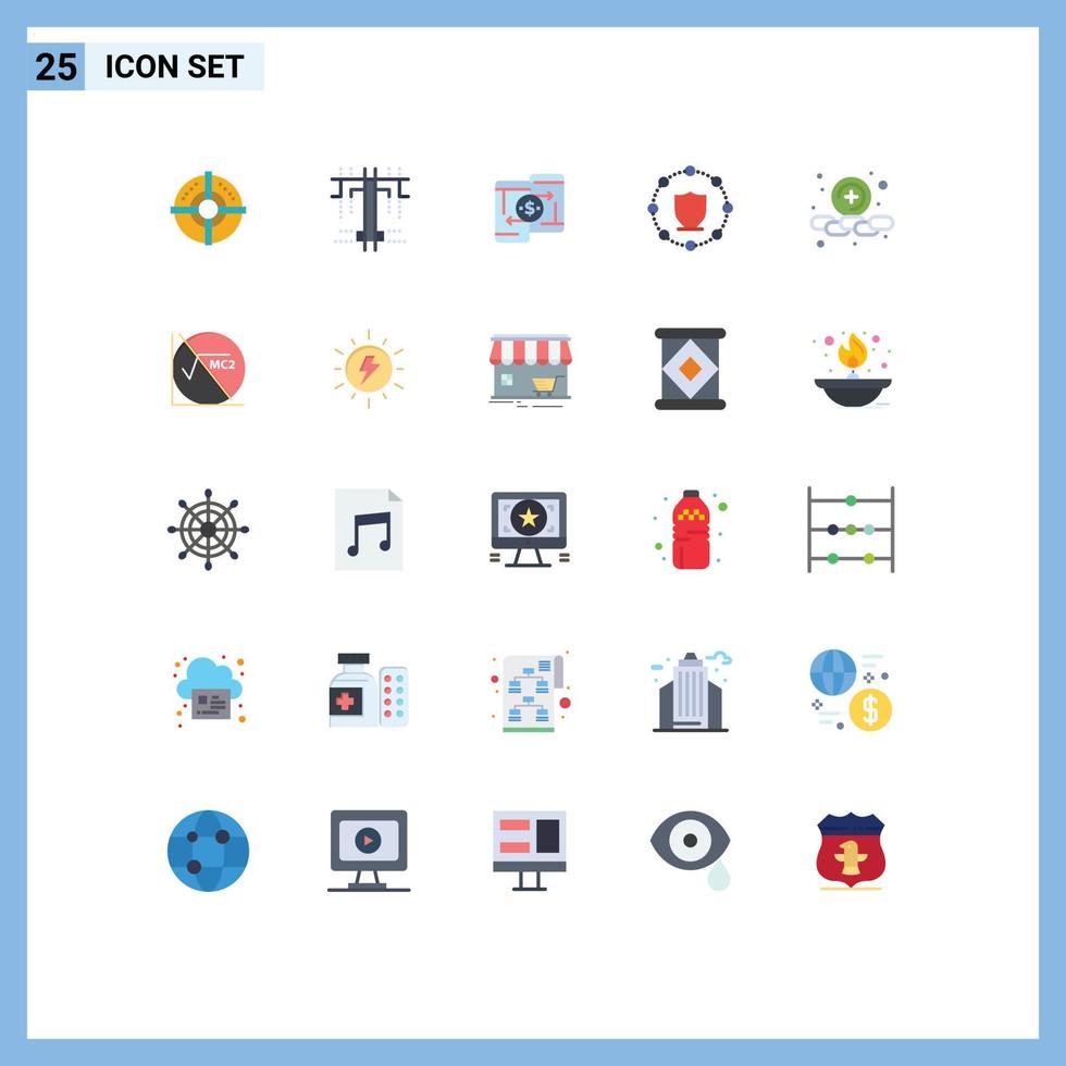 Set of 25 Commercial Flat Colors pack for plus network money protection computing Editable Vector Design Elements