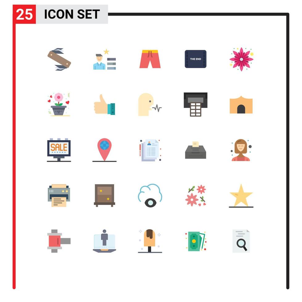 Modern Set of 25 Flat Colors and symbols such as flower movie personal film shorts Editable Vector Design Elements