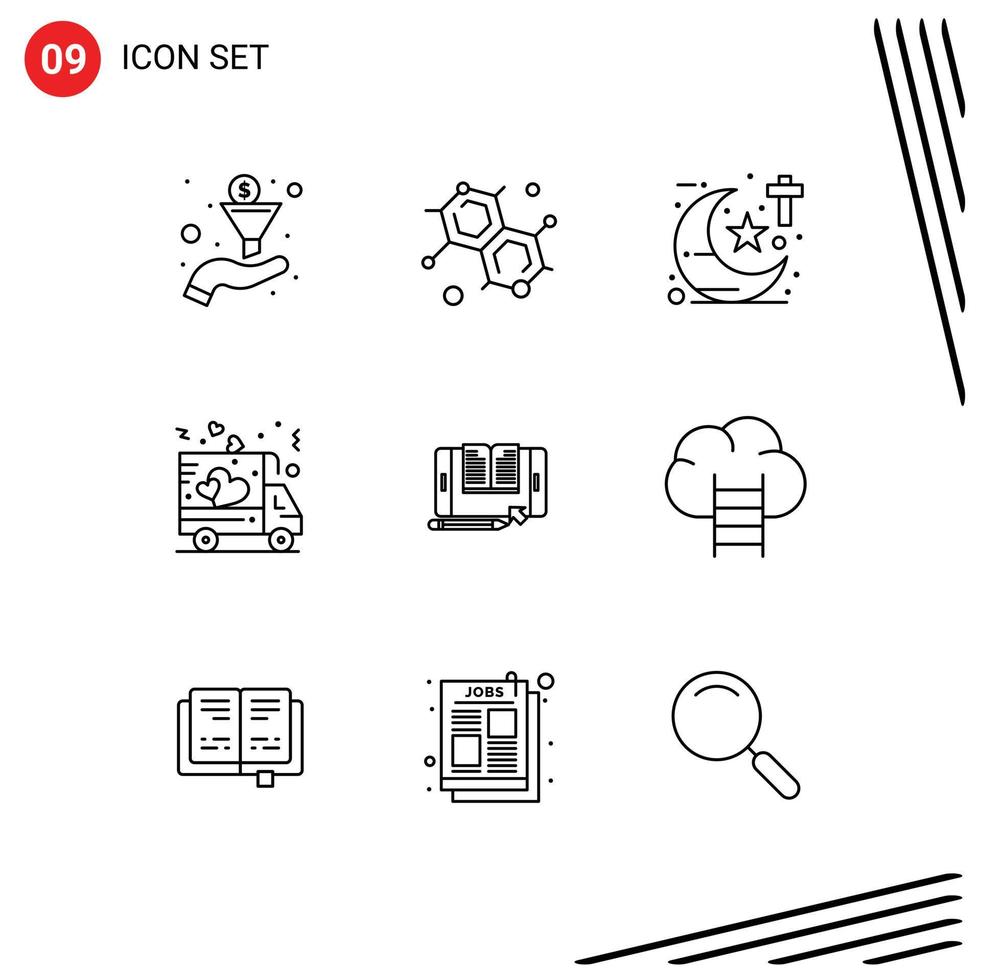 Set of 9 Vector Outlines on Grid for tablet file studies application shipping Editable Vector Design Elements