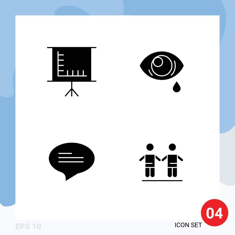 4 Thematic Vector Solid Glyphs and Editable Symbols of blackboard messages eye sad friends Editable Vector Design Elements
