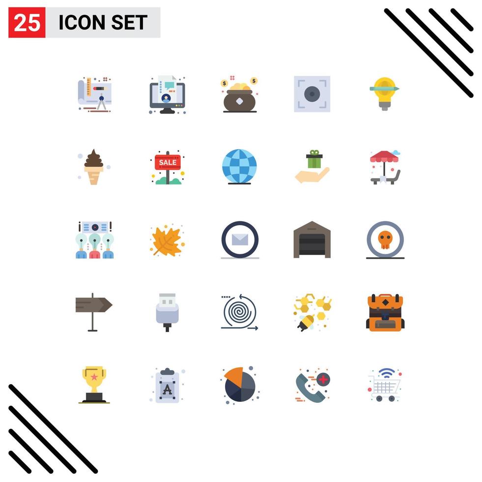 Universal Icon Symbols Group of 25 Modern Flat Colors of globe success investment video cinema Editable Vector Design Elements