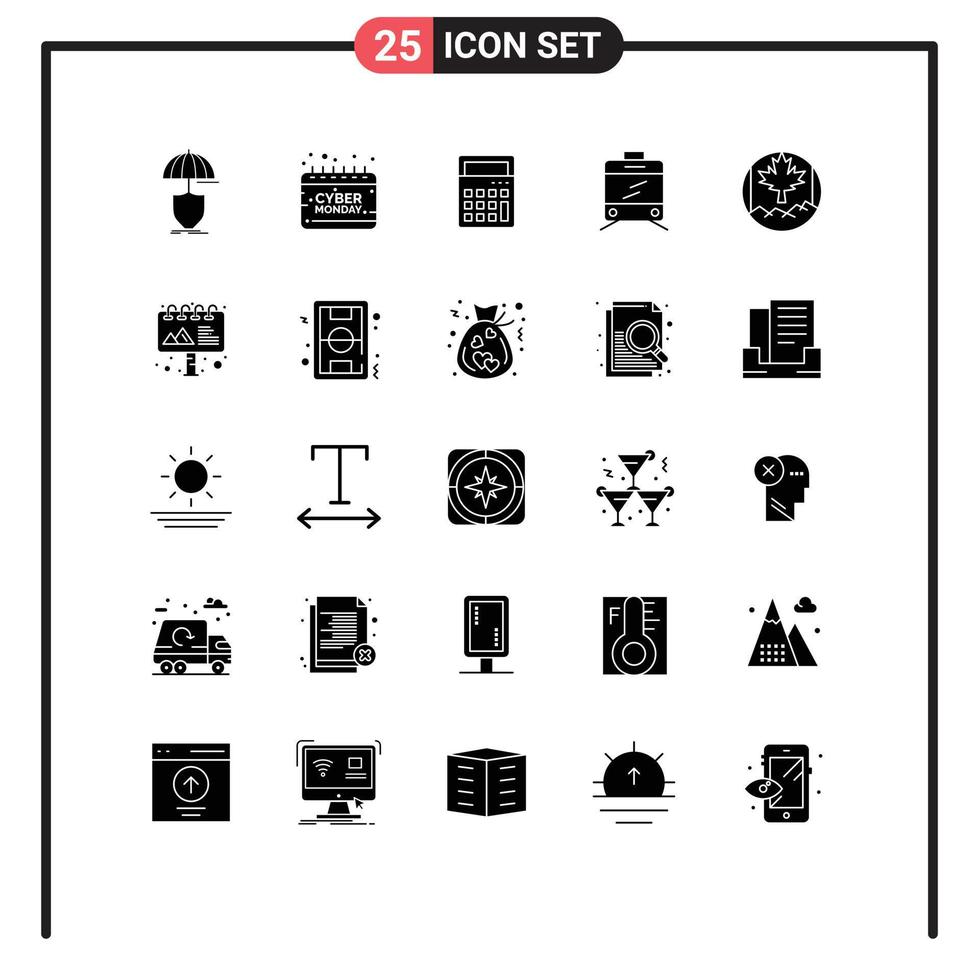 Set of 25 Modern UI Icons Symbols Signs for leaf transport monday tramway math Editable Vector Design Elements