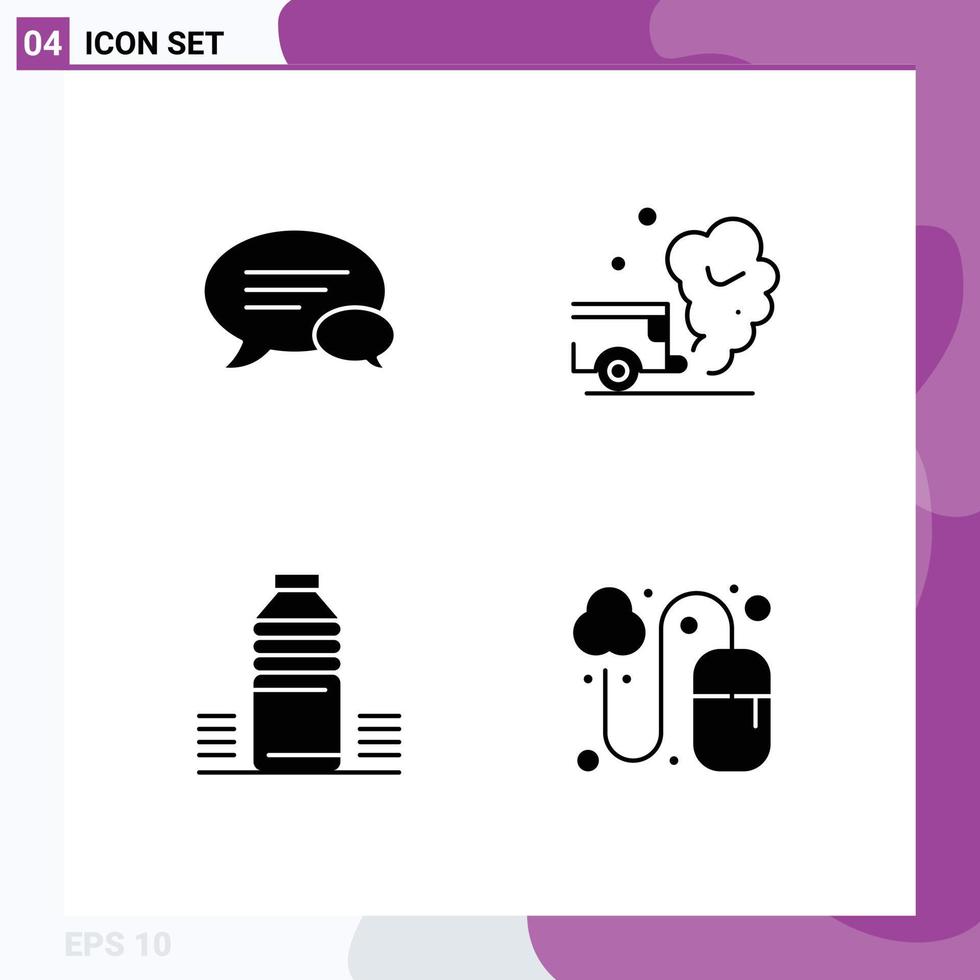 Pictogram Set of 4 Simple Solid Glyphs of chat bottle chatting gas drink Editable Vector Design Elements