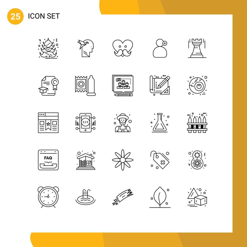 Set of 25 Modern UI Icons Symbols Signs for strategy castle father medical work Editable Vector Design Elements