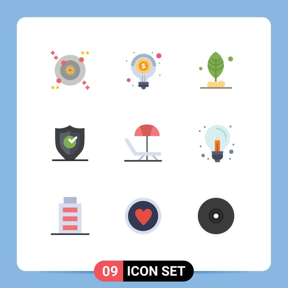 Modern Set of 9 Flat Colors Pictograph of summer security leaf secure locked Editable Vector Design Elements
