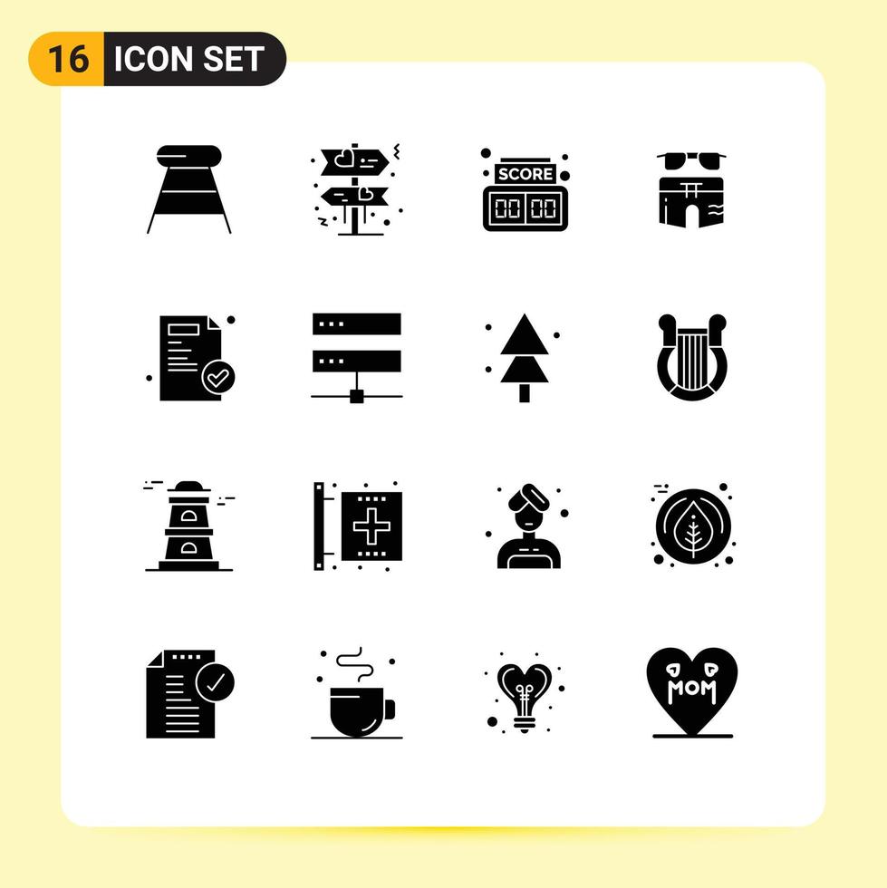 16 Universal Solid Glyph Signs Symbols of medical report medical digital trouser swim Editable Vector Design Elements
