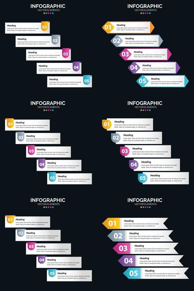 Vector 6 Infographics Pack Presentation slide template 5 Steps cycle diagrams and timelines