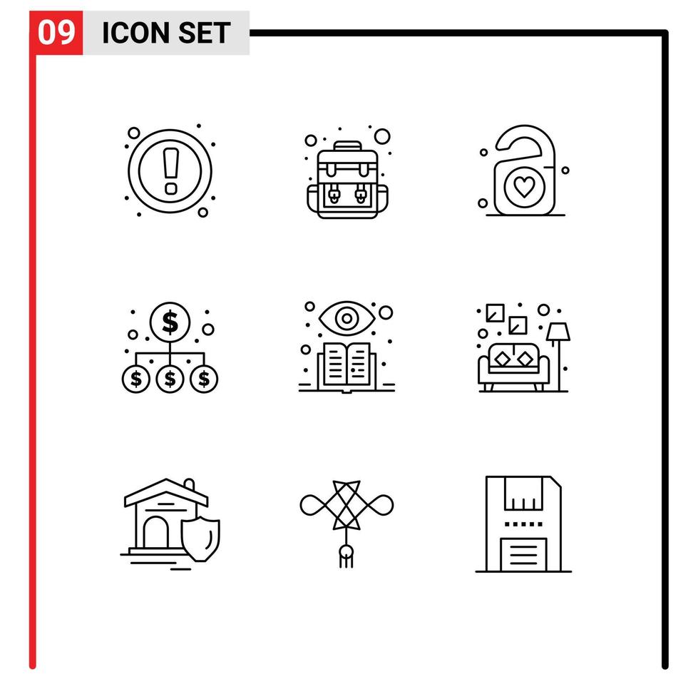 User Interface Pack of 9 Basic Outlines of supervised learning learning love money business Editable Vector Design Elements