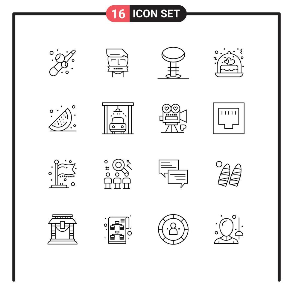 Modern Set of 16 Outlines and symbols such as food wedding terrorism love stool Editable Vector Design Elements