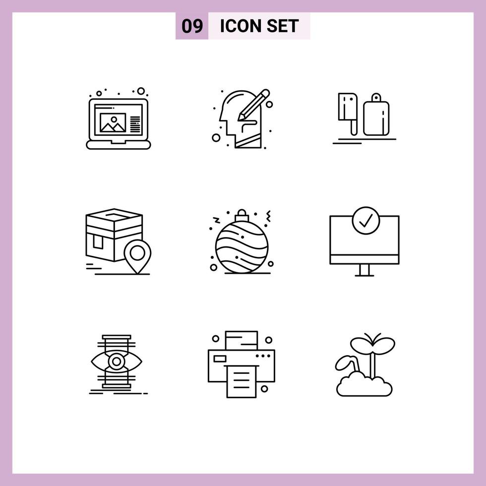 9 Thematic Vector Outlines and Editable Symbols of muslim pin chopper kaba food Editable Vector Design Elements