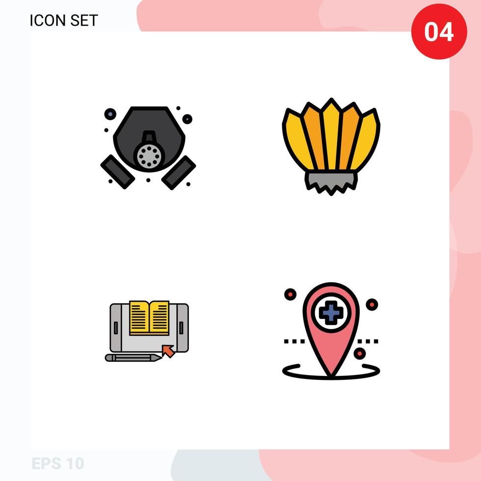 Pack of 4 creative Filledline Flat Colors of gas application waste flippers smartphone Editable Vector Design Elements