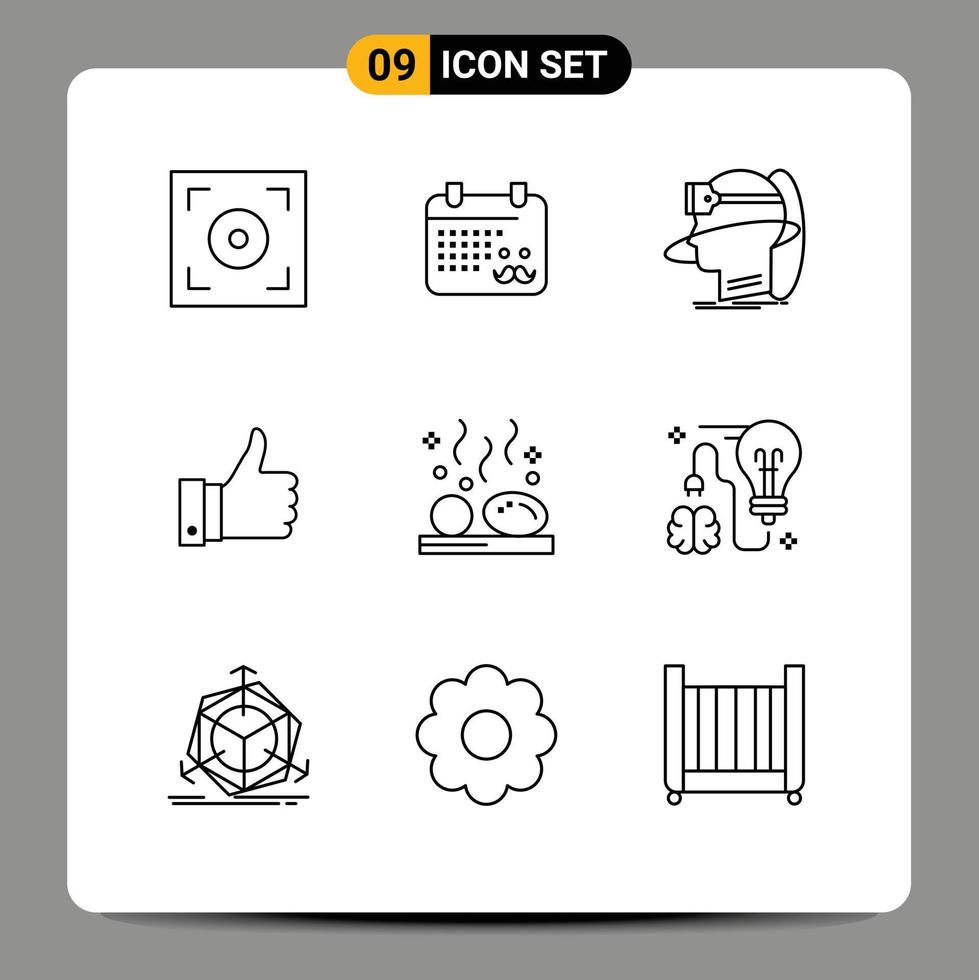 Mobile Interface Outline Set of 9 Pictograms of beauty good man remarks vr Editable Vector Design Elements
