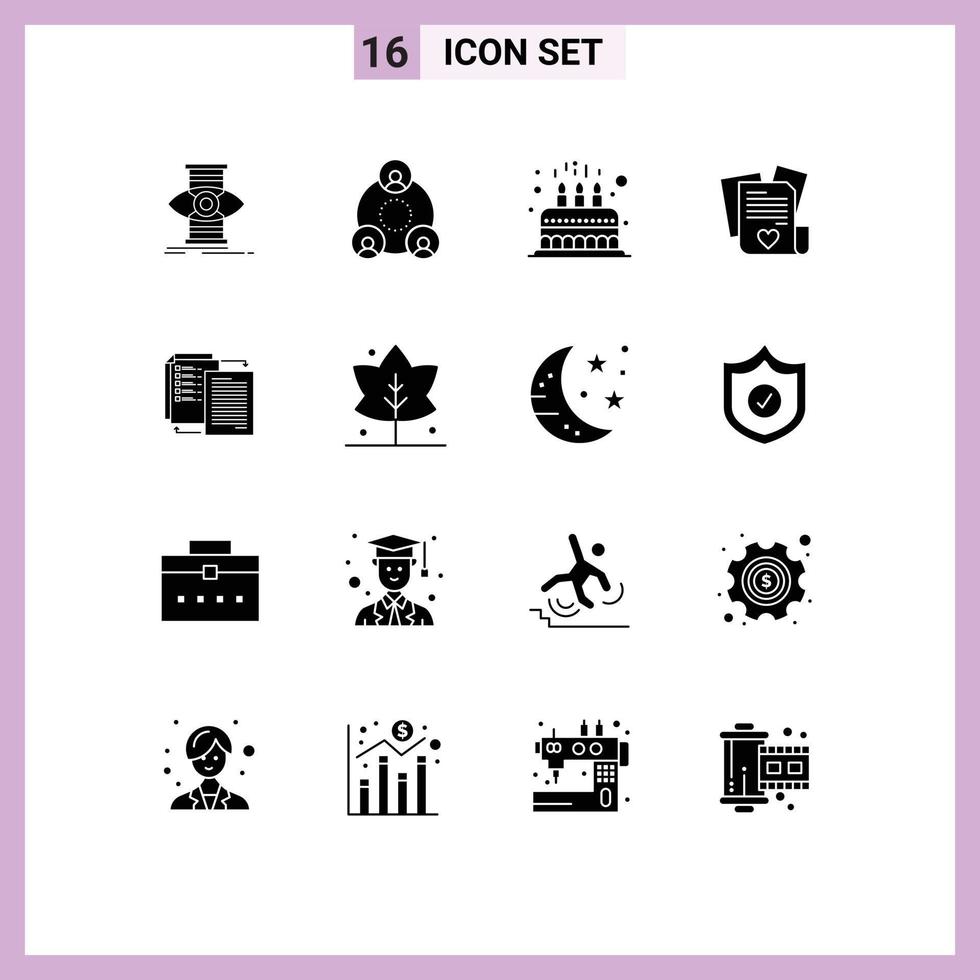 Stock Vector Icon Pack of 16 Line Signs and Symbols for file heart party love kid Editable Vector Design Elements