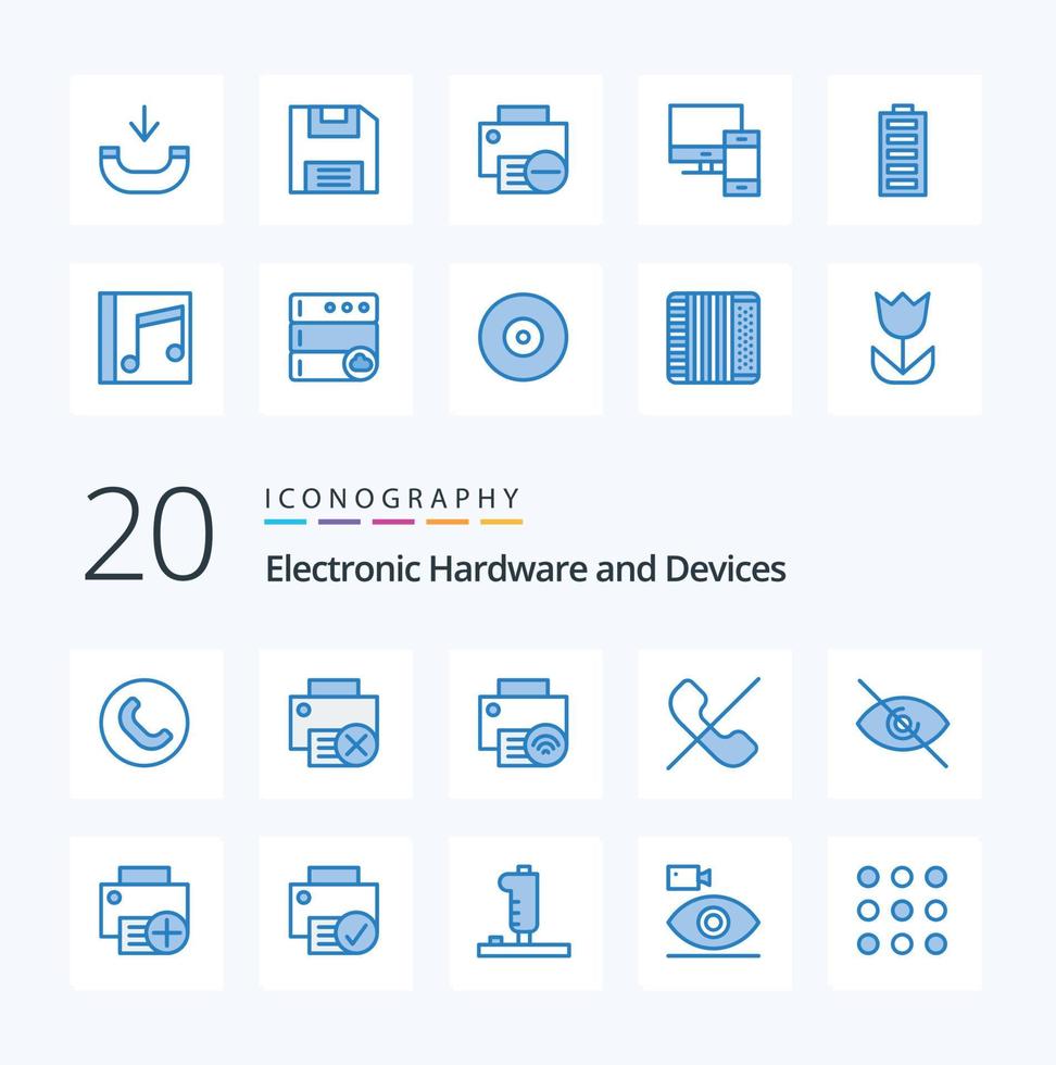20 Devices Blue Color icon Pack like phone deny save call hardware vector