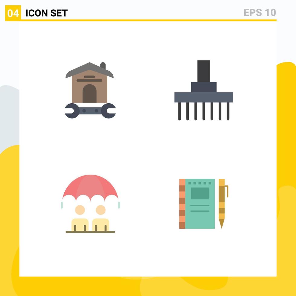Universal Icon Symbols Group of 4 Modern Flat Icons of house tractor tool farm management Editable Vector Design Elements