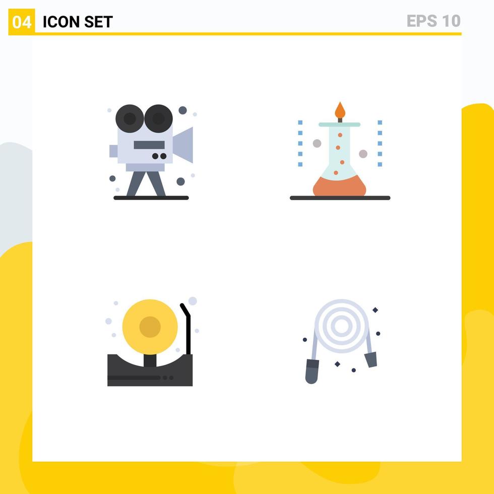 Set of 4 Modern UI Icons Symbols Signs for video science lab arts laboratory research alert Editable Vector Design Elements
