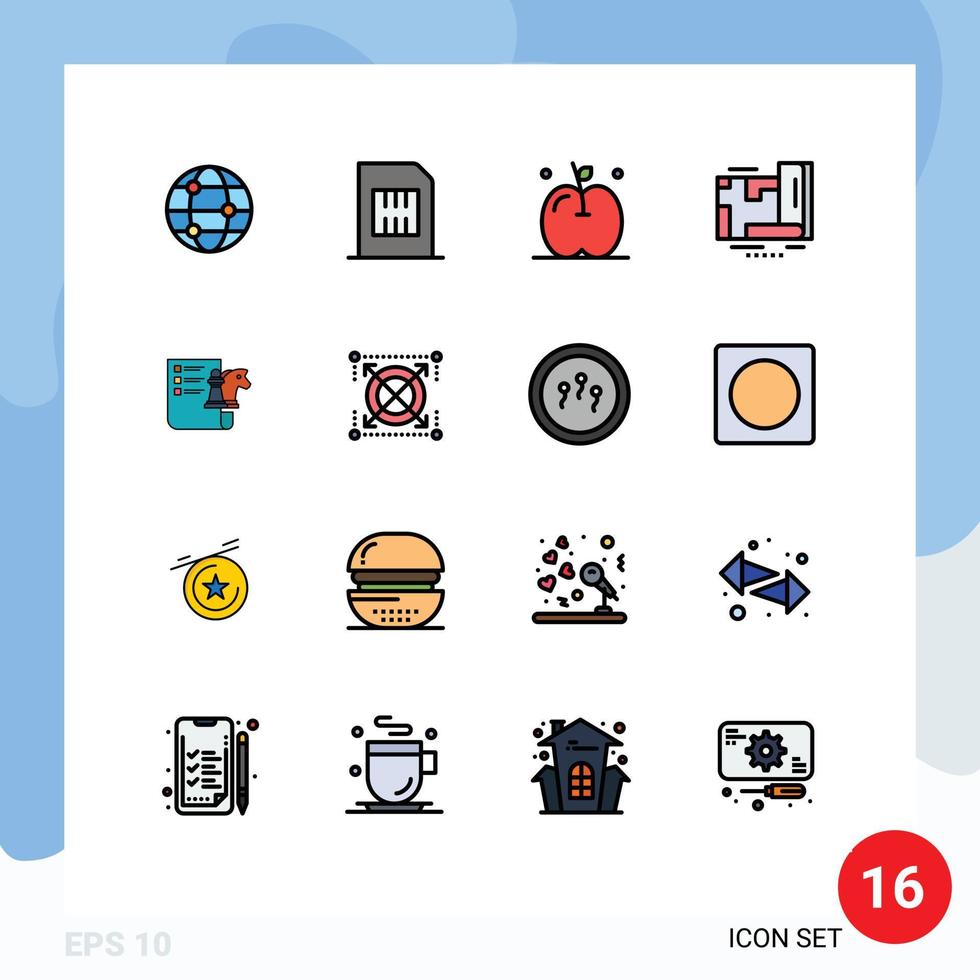 16 User Interface Flat Color Filled Line Pack of modern Signs and Symbols of strategy chess apple navigation location Editable Creative Vector Design Elements