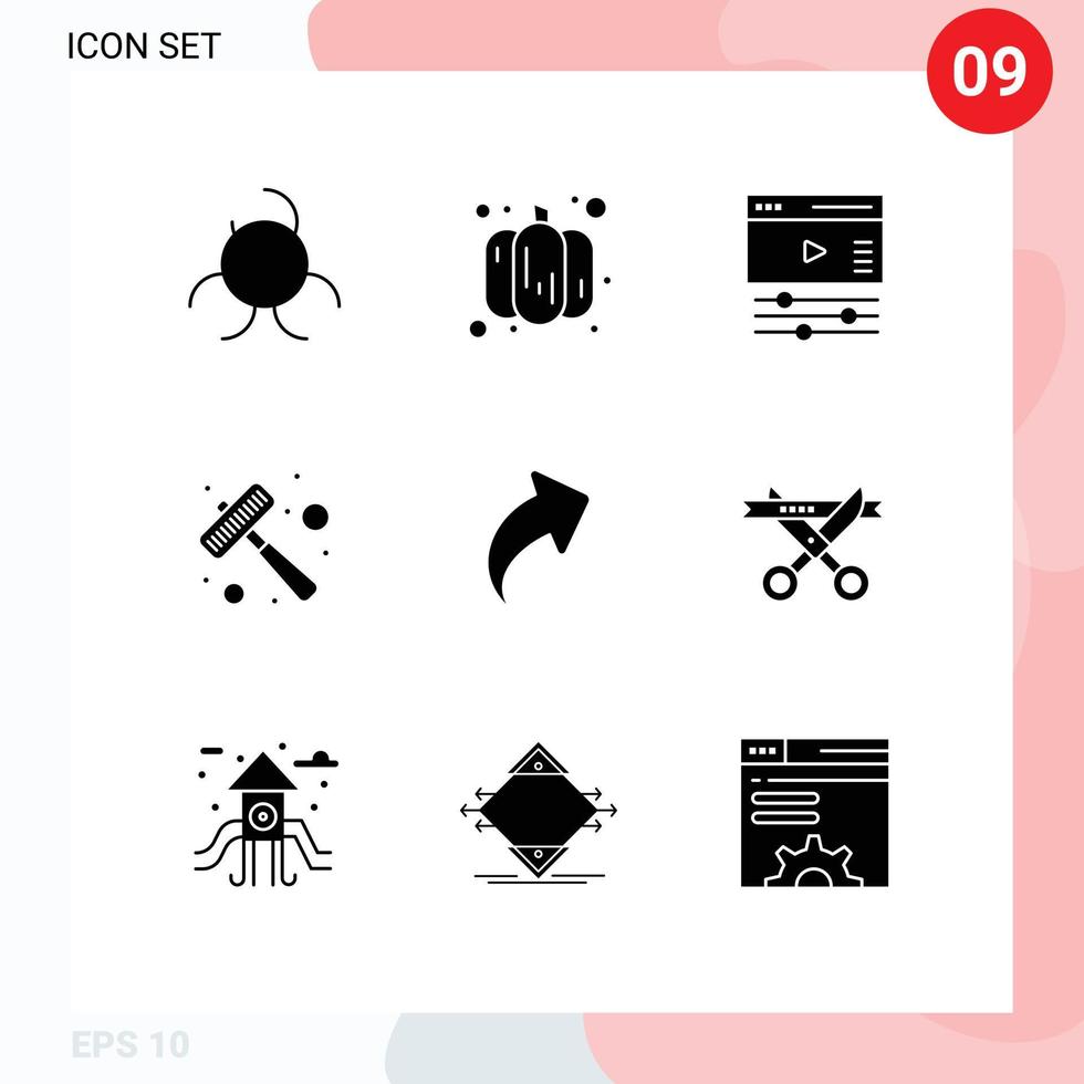 Universal Icon Symbols Group of 9 Modern Solid Glyphs of ceremony right web up steak Editable Vector Design Elements